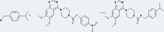 Benzenemethanamine,4-(1-methylethyl)- can be used to produce 4-(6,7-dimethoxy-quinazolin-4-yl)-piperazine-1-carboxylic acid 4-isopropyl-benzylamide with 4-(6,7-dimethoxy-quinazolin-4-yl)-piperazine-1-carboxylic acid 4-nitro-phenyl ester.